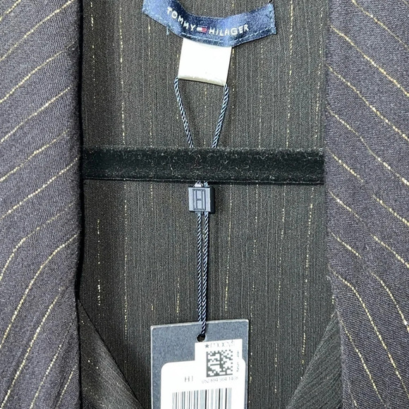 NWT TOMMY HILFIGER SIZE SMALL DRESSY TOP BLACK AND GOLD STRIPE V NECKLINE - Picture 2 of 11